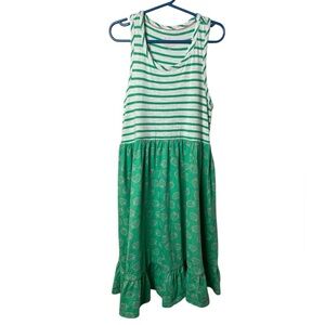 Boden Dress Strawberry Print Green and White Striped Girls 8-9Y